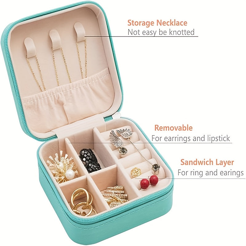 3 Fresh Colors 15pcs PU leather high-quality mini portable jewelry travel box, small jewelry storage box, large capacity suitable for rings, earrings, pendants, watches, necklaces, lipstick storage boxes, Jewelry Boxes
