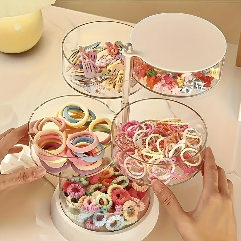 New 3-Tier Rotating Storage Box - Multi-Layer Plastic Hair Accessory and Jewelry Organizer, Anti-Oxidation, No Power Needed, All-Season Use, Perfect Gift for 17 Festivals
