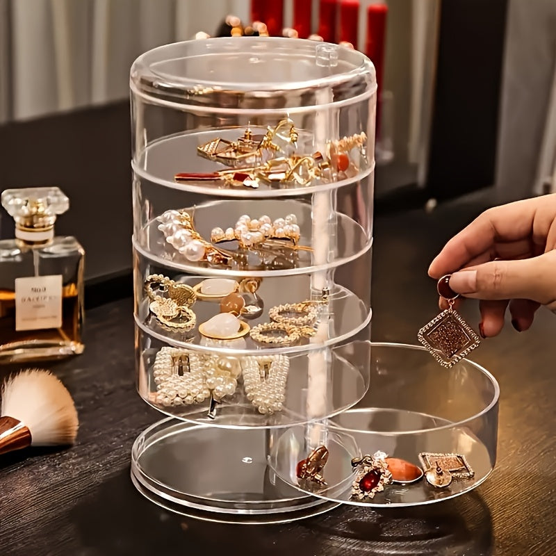 Multi-Layer Jewelry Box Transparent Multi-Rotating Earring and Bracelet Storage Box, Suitable for 5 Scenes, with Lid Dustproof Storage Rack Multi-Functional Desktop Storage Box, Jewelry Boxes