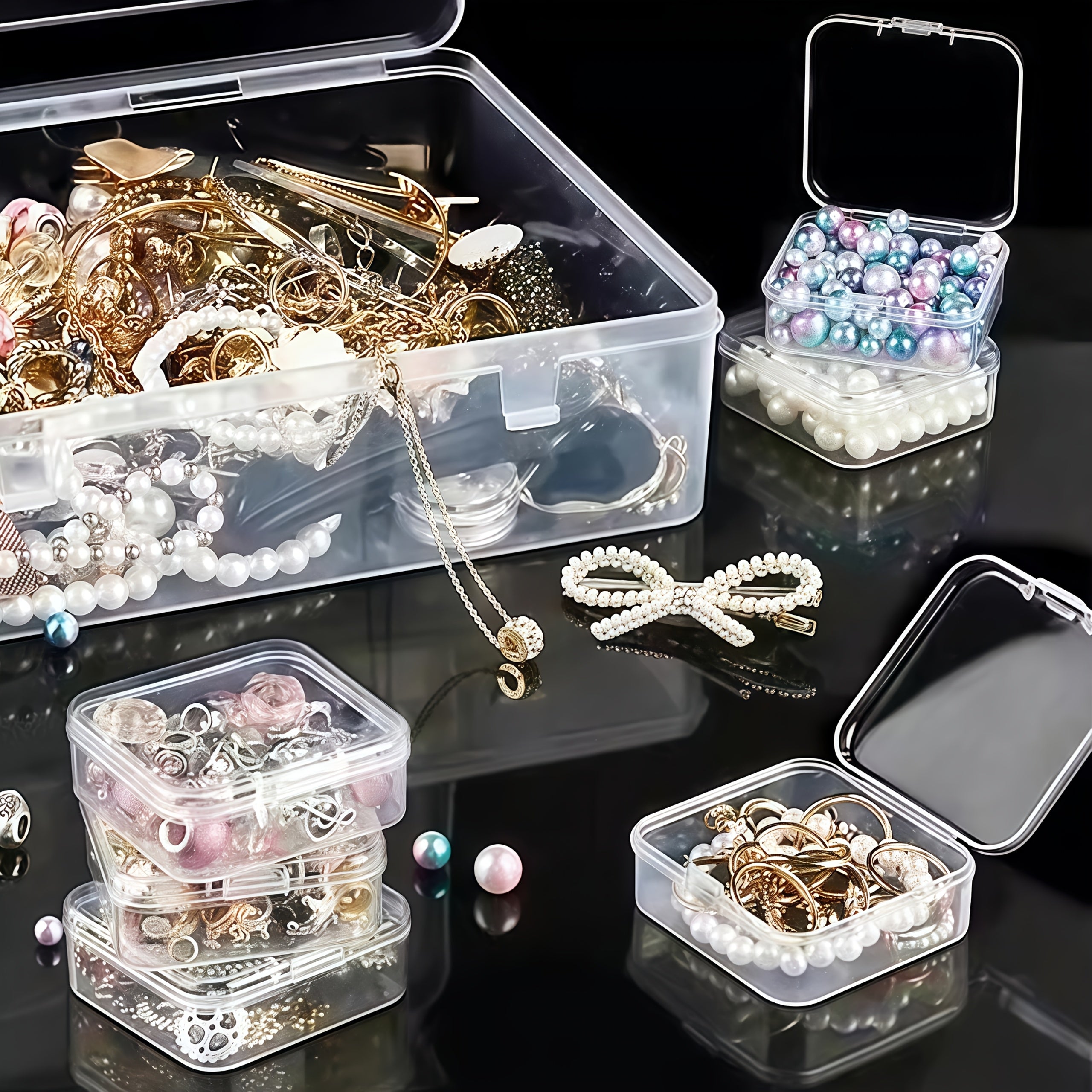 31pcs Set: 1 Large Box + 30 Small Transparent Plastic Storage Containers with Lids - Bead Organizer Case for DIY Jewelry Making, Nail Art & Bracelet Crafting Supplies – Perfect Valentine's Day Gift and Women’s/Girls’ Present