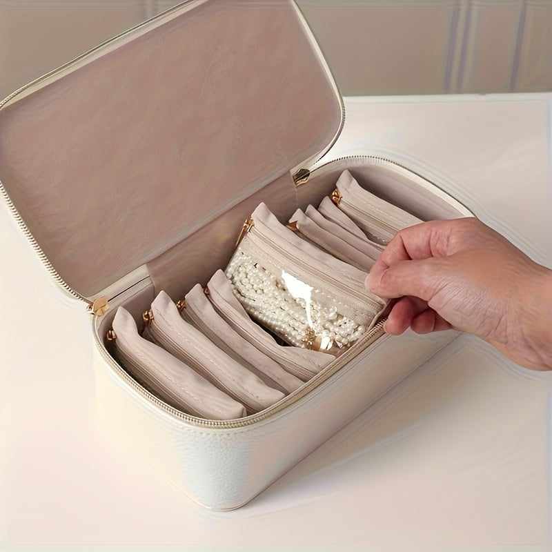 New Trendy Portable Jewelry Box - Large Synthetic Faux Leather Organizer with Transparent Compartments for Bracelets, Earrings, Necklaces & More - Perfect Gift for Women, Home, Dorm, Travel - Ideal for Christmas, Halloween, Back-to, Birthdays, Labor Day,
