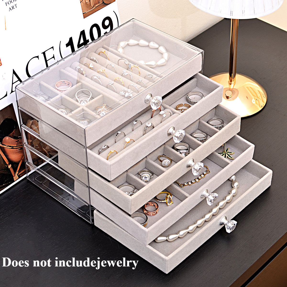 1/2pcs, Transparent Home Desktop 5-Tier Counter Drawer Jewelry Box Organizer Multi-Functional Divided Storage Box Stackable Drawers for Bracelets Rings Earrings Necklace Holder, Jewelry Case, Jewelry Boxes