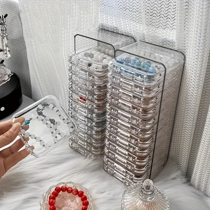 13-Piece Clear Plastic Jewelry and Personal Care Product Organizer Set – Fragrance-Free, Stackable Containers for Bracelets, Necklaces, and Dresser Accessories