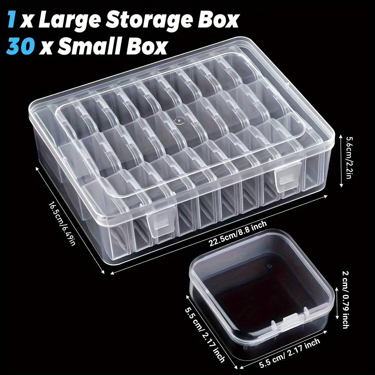 30-Compartment Durable Plastic Storage Box with Removable Trays & Clear Lid - Transparent Organizer for Beads, Jewelry, Small Items - Dustproof & Scratch-Resistant, Space-Saving Rectangular Case with Smooth Edges, Home & Craft Organization Solution,