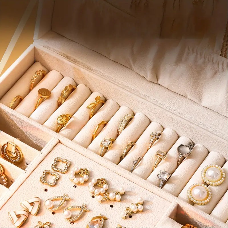 Luxury Square Jewelry Box, Two/Three-Layer Locking Structure for Security, Soft Lined to Protect Jewelry, Multi-Compartment Design for Necklaces and Bracelets, Showcasing a Lady'S Elegance